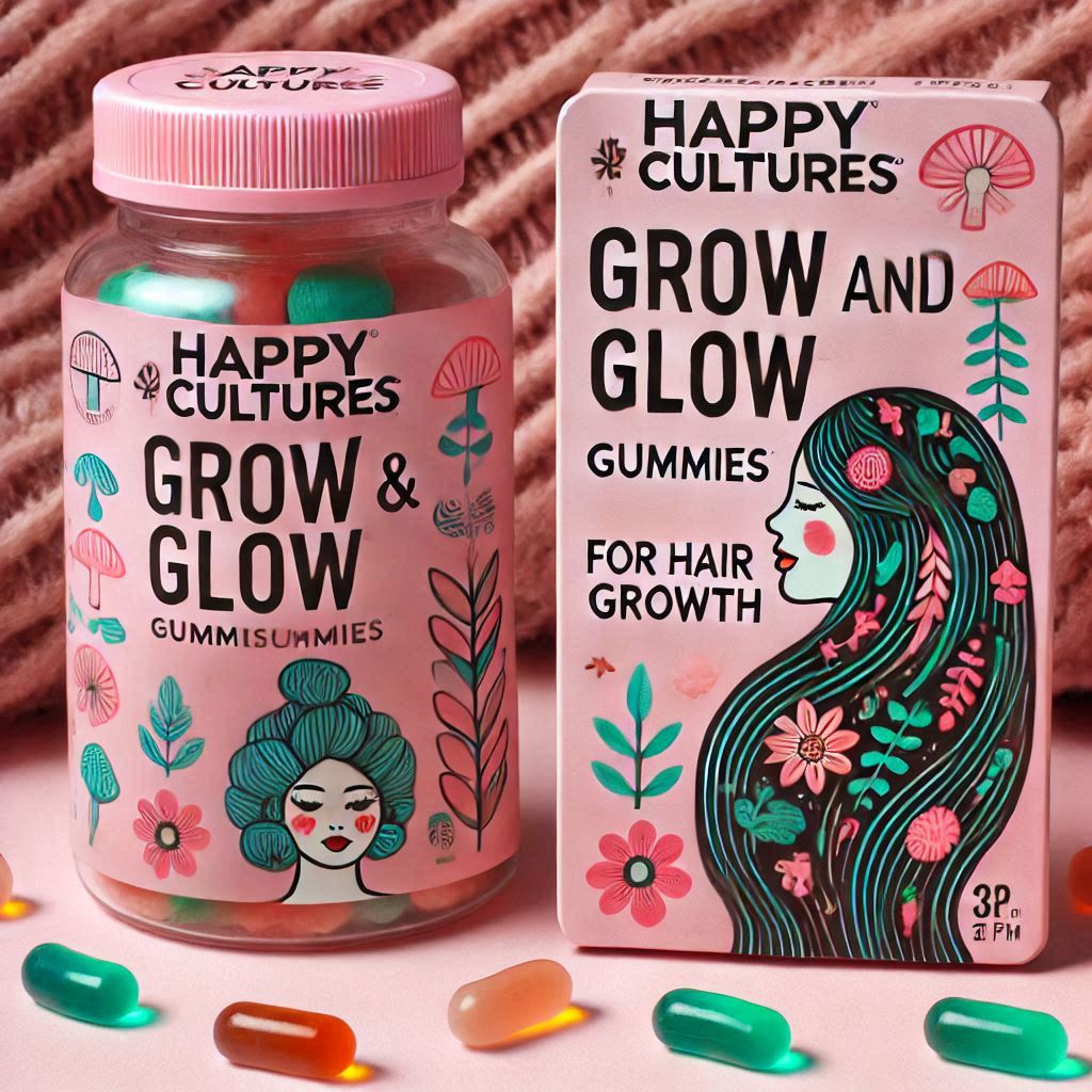Happy Cultures Grow and Glow Gummies for Hair Growth