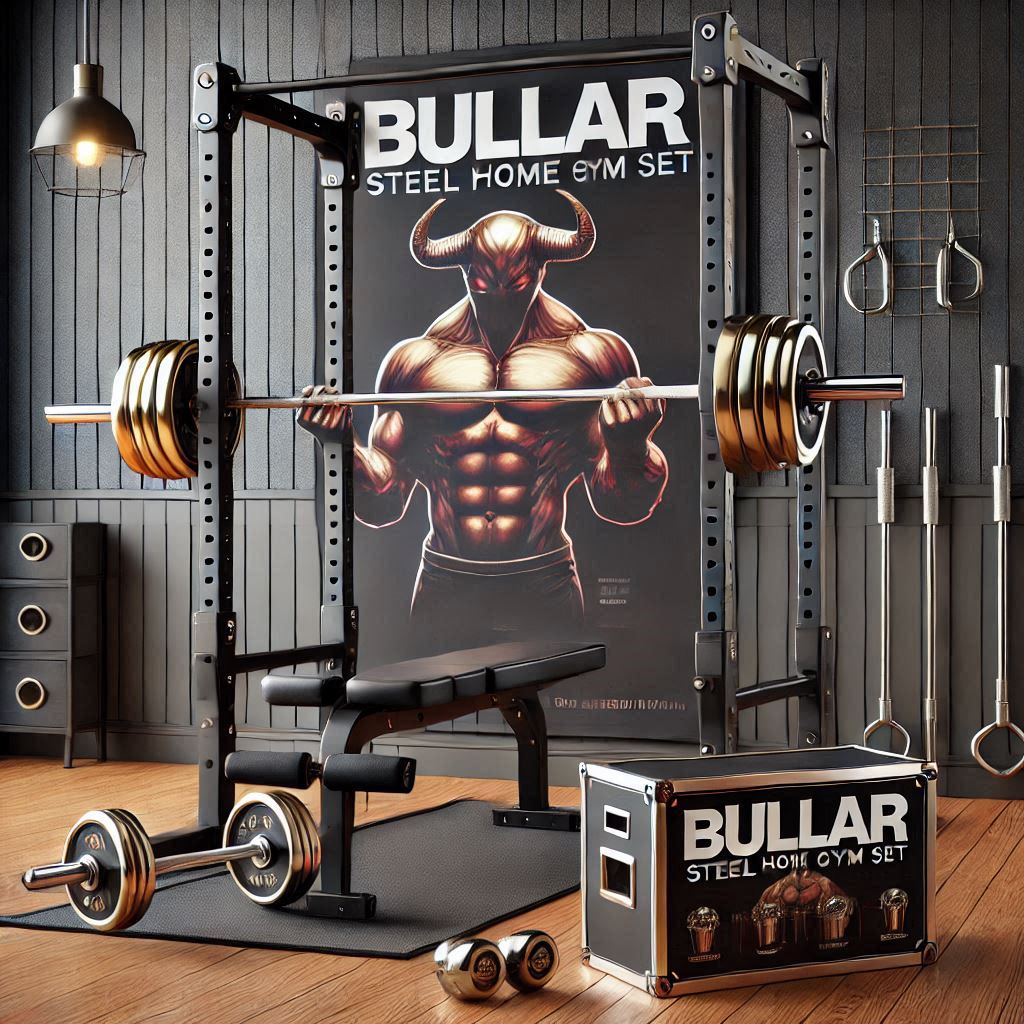 BULLAR Steel Home Gym Set with 5Ft Straight Rod, Curl bar